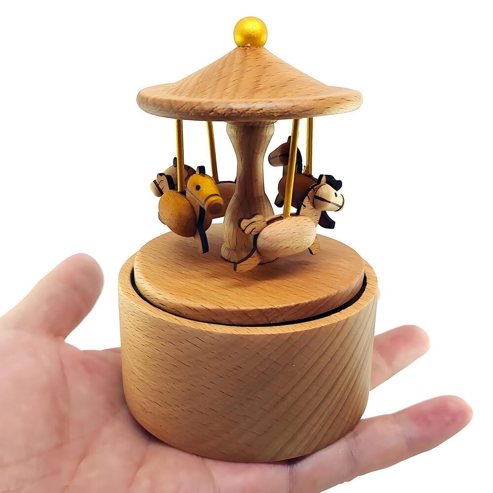 7584 Mini Carousel Music Box, Palm Sized Carousel Music Box, Small Wooden